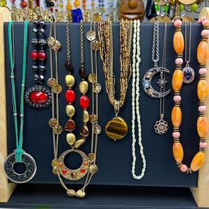 10 necklaces for $10: gold, silver, beads & wood, mostly modern, some vintage